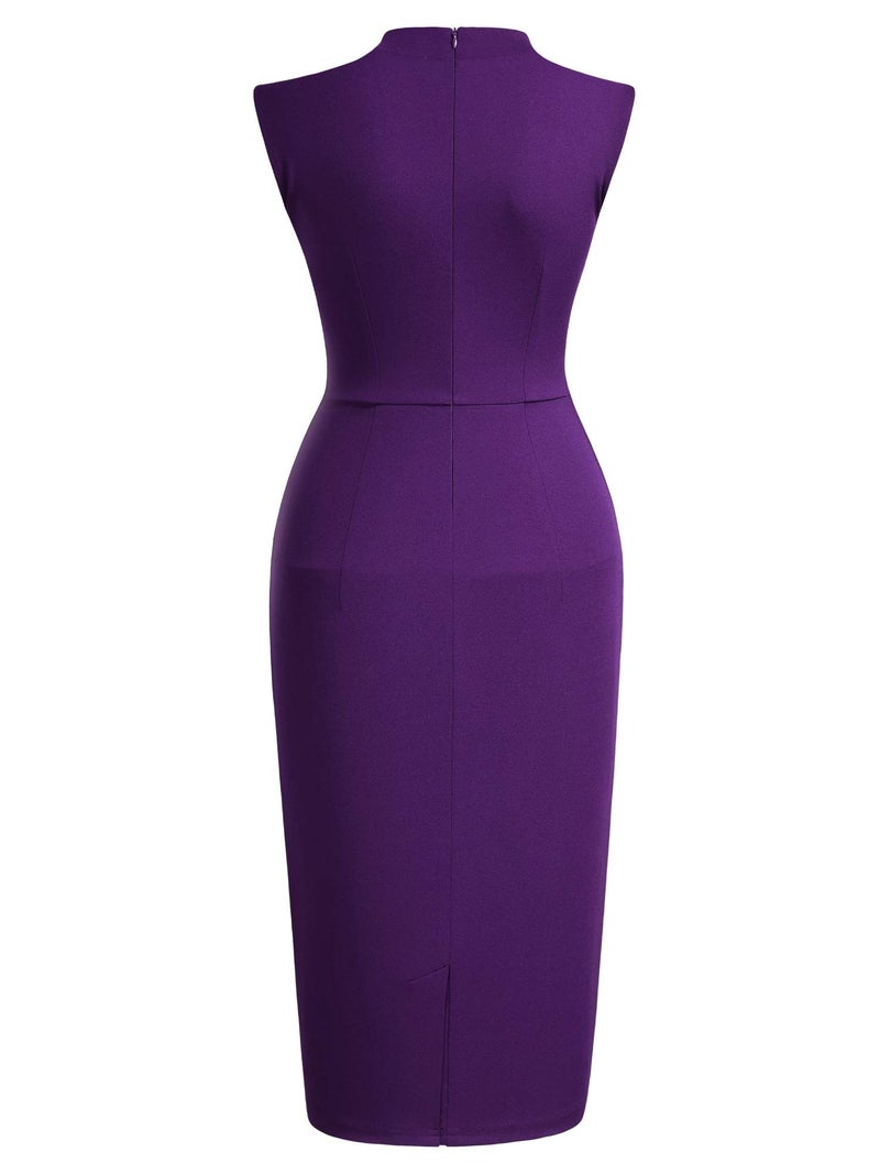 Miusol Women's Retro 1950s Style Half Collar Ruffle Cocktail Pencil Dress (Medium, Purple) - Image 4